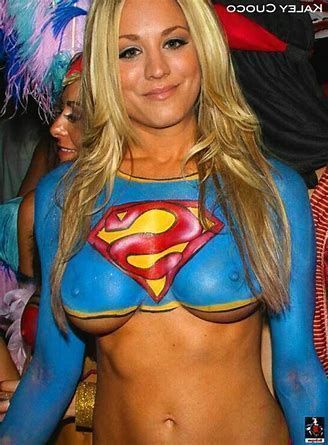 High T. reccomend Kaley cuoco superman body paint